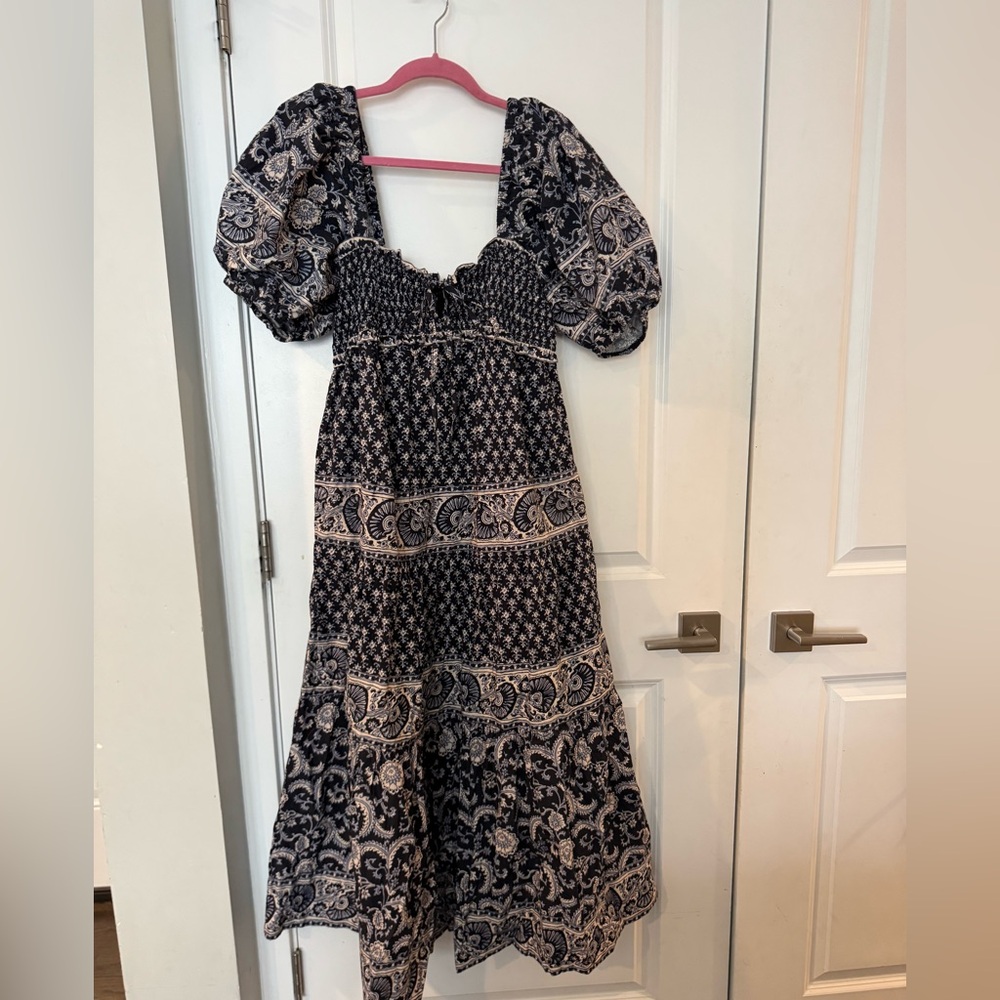 Sea New York Jasper Border Puff Sleeve Tiered Midi Dress in Black Size M NWT - Picture 3 of 6